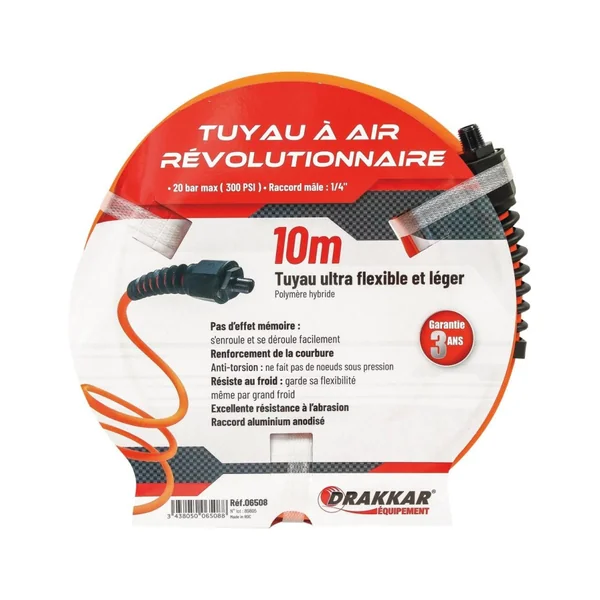 Tuyau à Air Révolutionnaire Ultra Flexible 10m – Polymère Hybride avec Raccord Mâle 1/4” – Pression 20 bar
