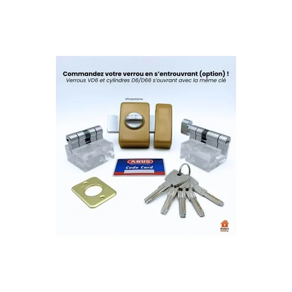 Verrou porte ABUS VD6 bouton compatible cylindre D6 et D66