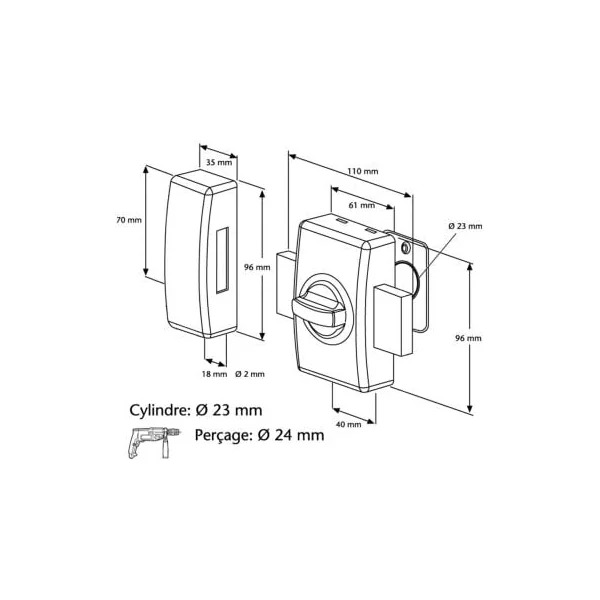 Verrou porte ABUS VEC-S compatible cylindre EC-S